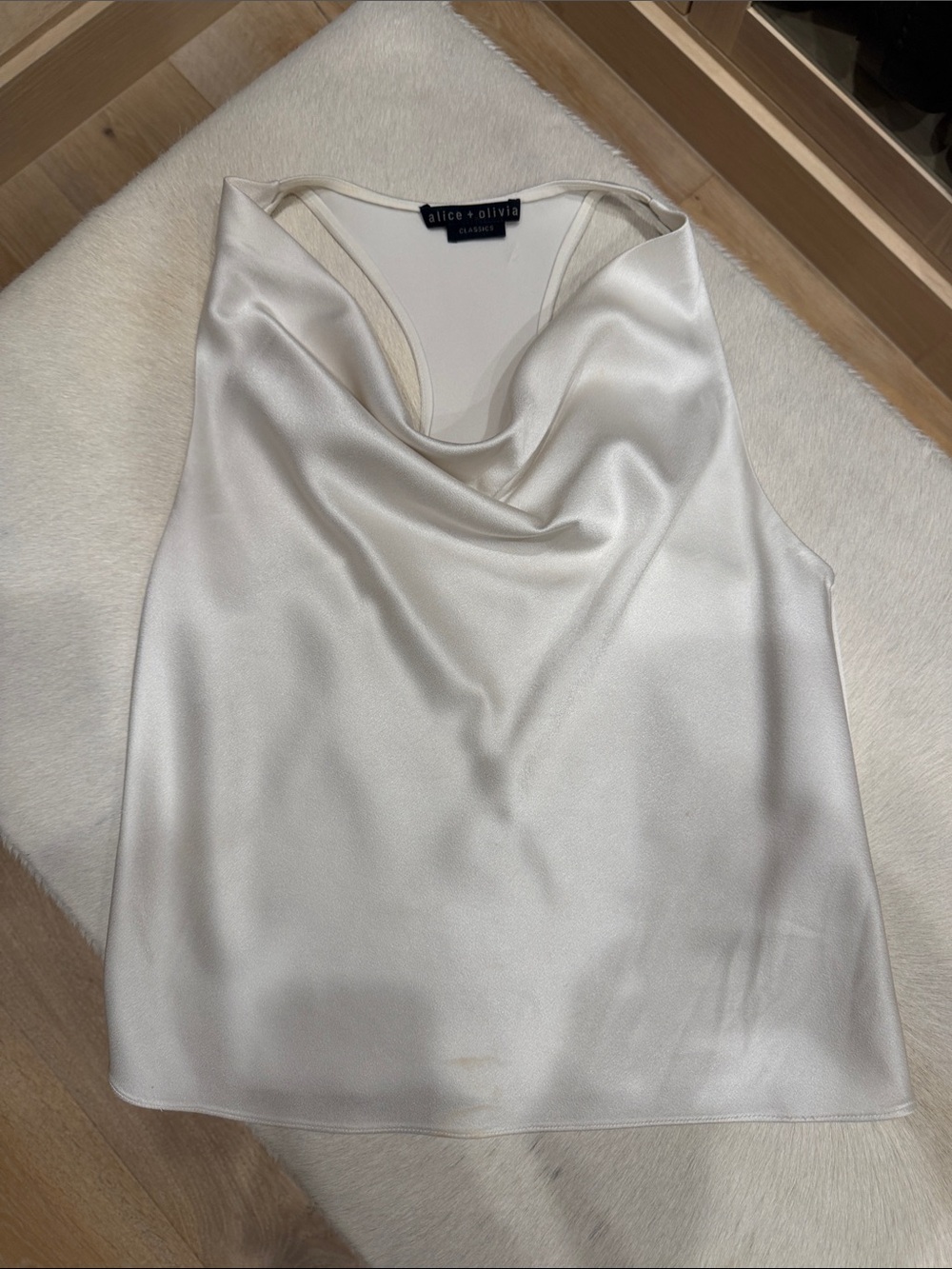 Alice + Olivia Ivory Satin Cowl Neck Camisole